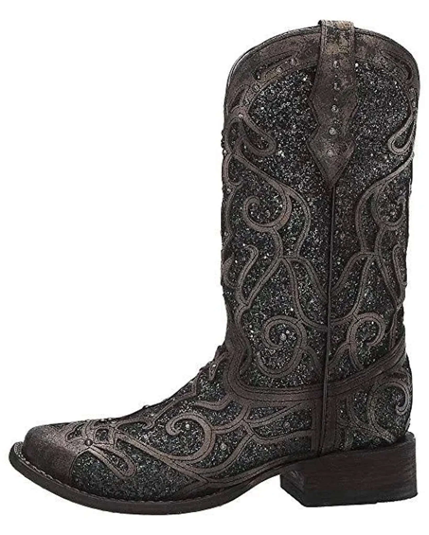 Women's Glitter Inlay Square-Toe Boots