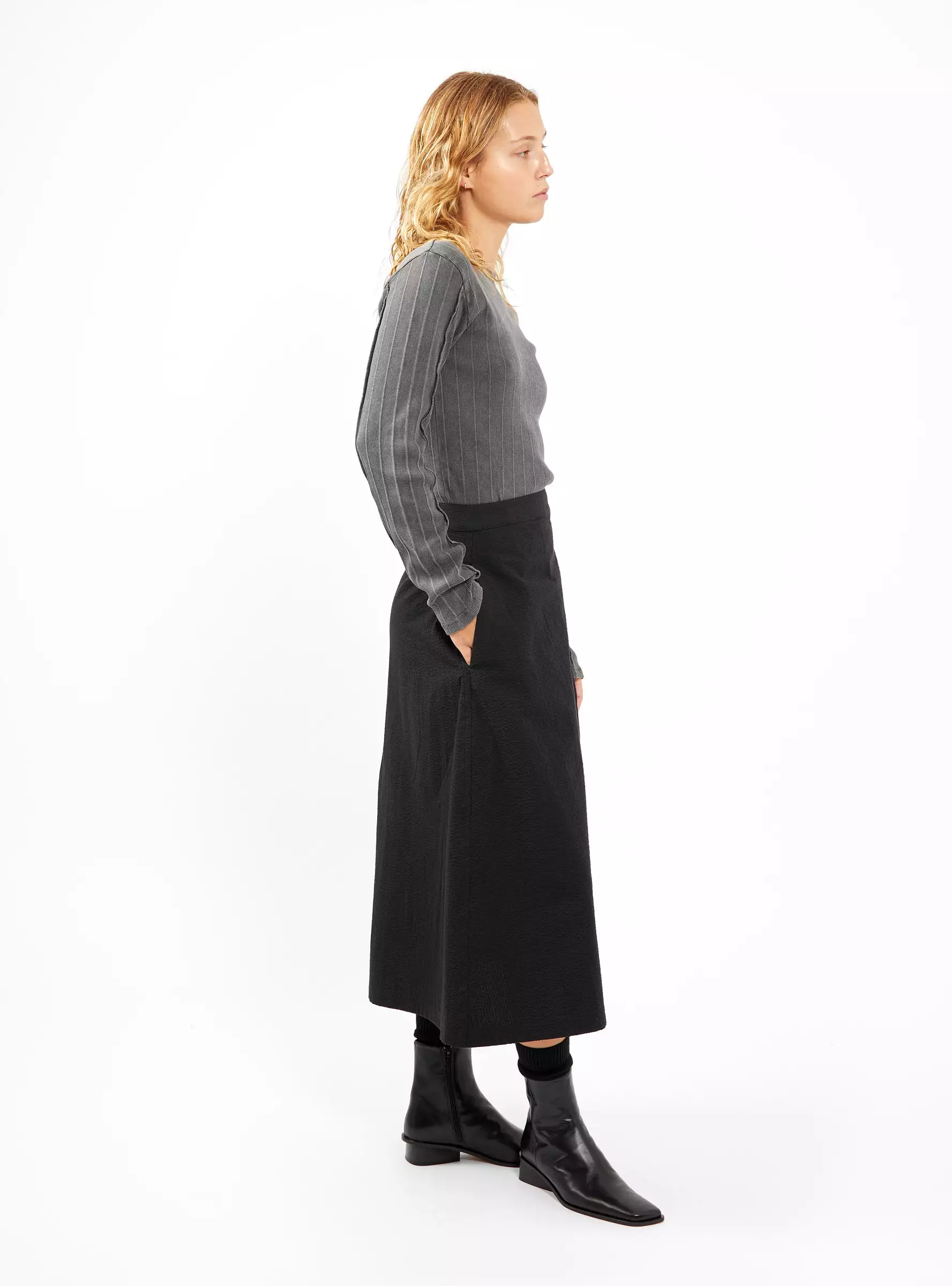 Wrap Seersucker Skirt Black