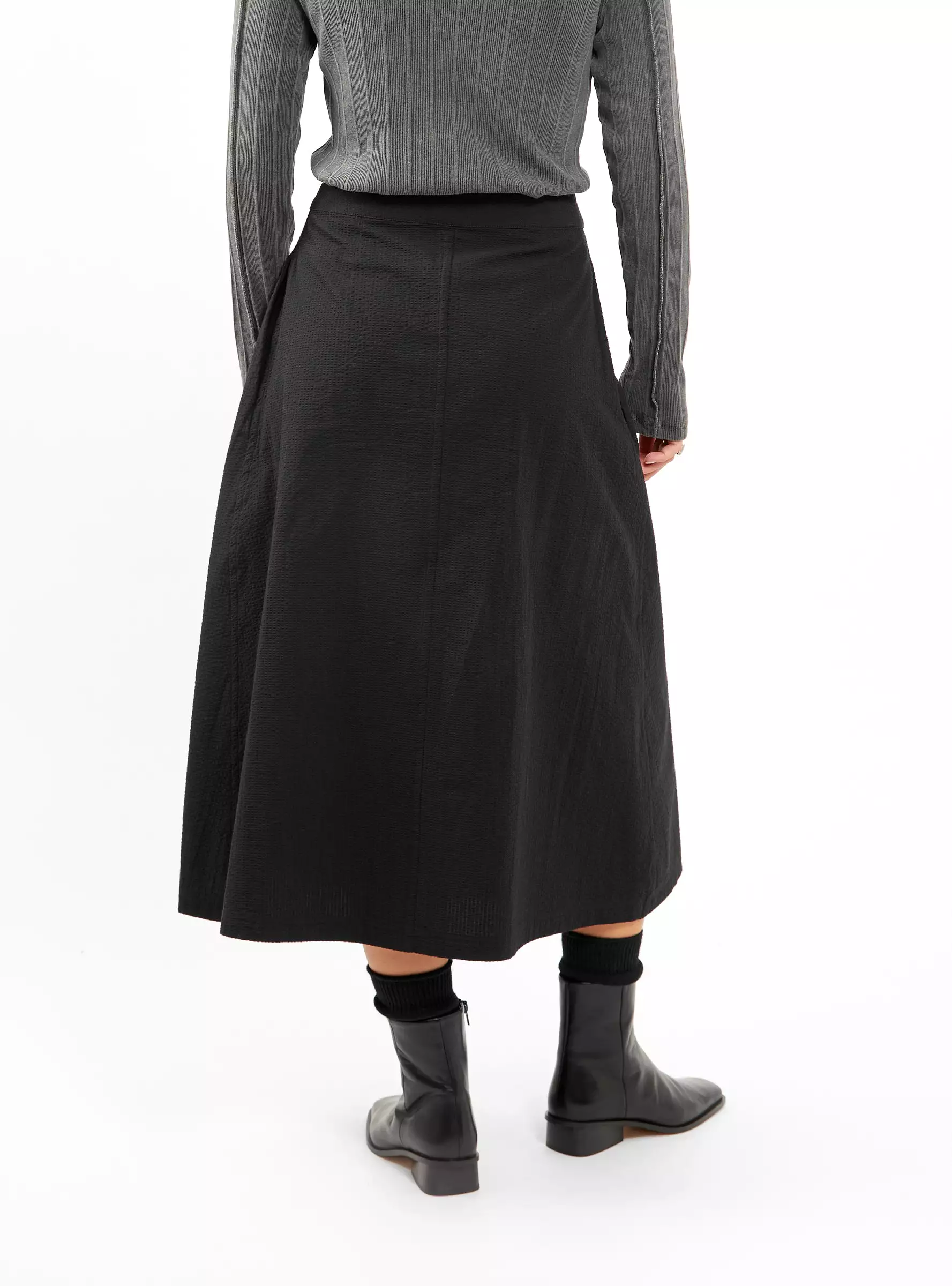 Wrap Seersucker Skirt Black