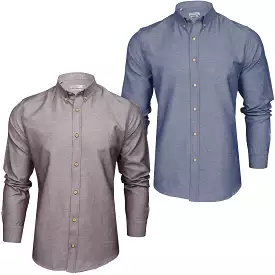 Xact Mens Chambray Denim Button Down Collar Shirt - Long Sleeved