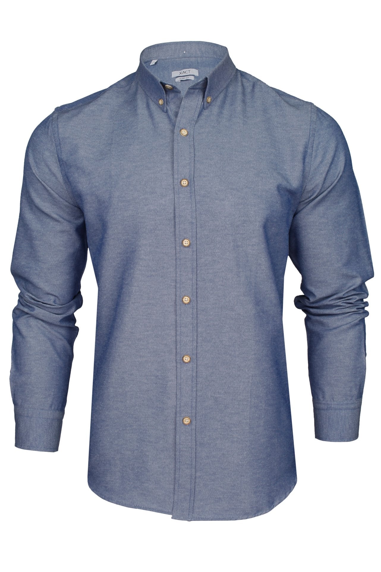 Xact Mens Chambray Denim Button Down Collar Shirt - Long Sleeved