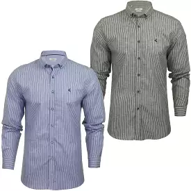 Xact Mens Linen Mix Stripe Shirt - Long Sleeved - Slim Fit