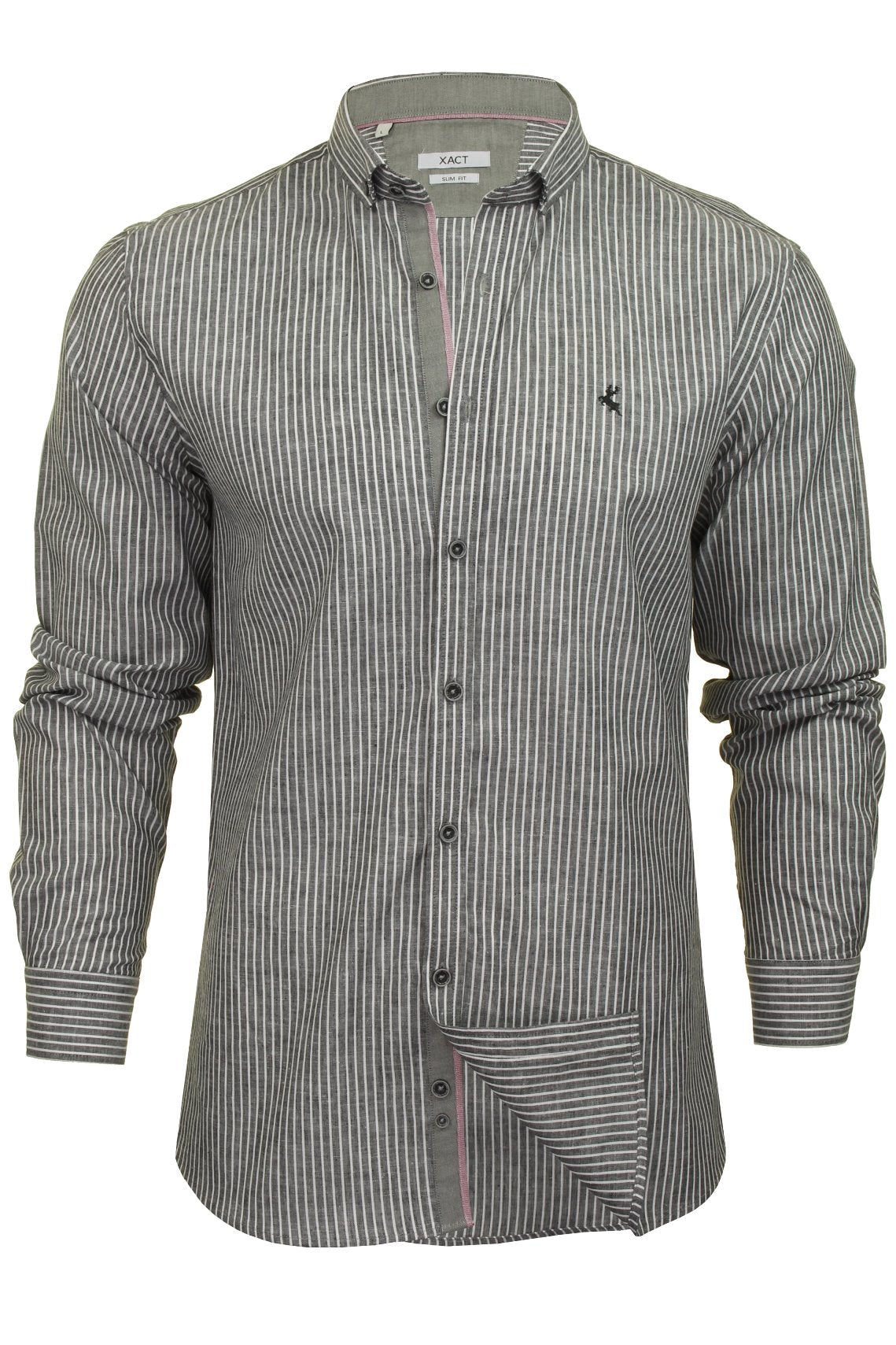 Xact Mens Linen Mix Stripe Shirt - Long Sleeved - Slim Fit