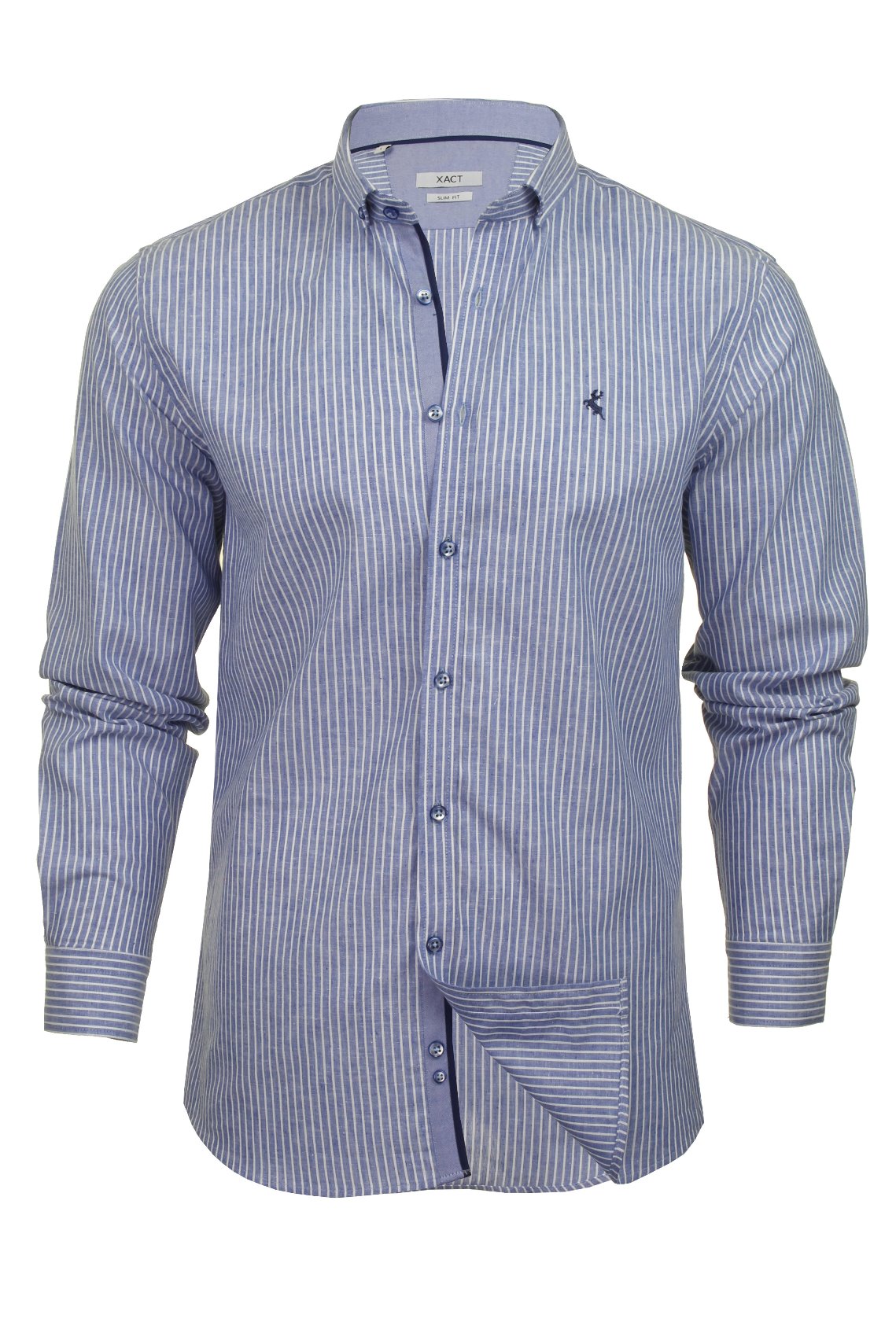 Xact Mens Linen Mix Stripe Shirt - Long Sleeved - Slim Fit