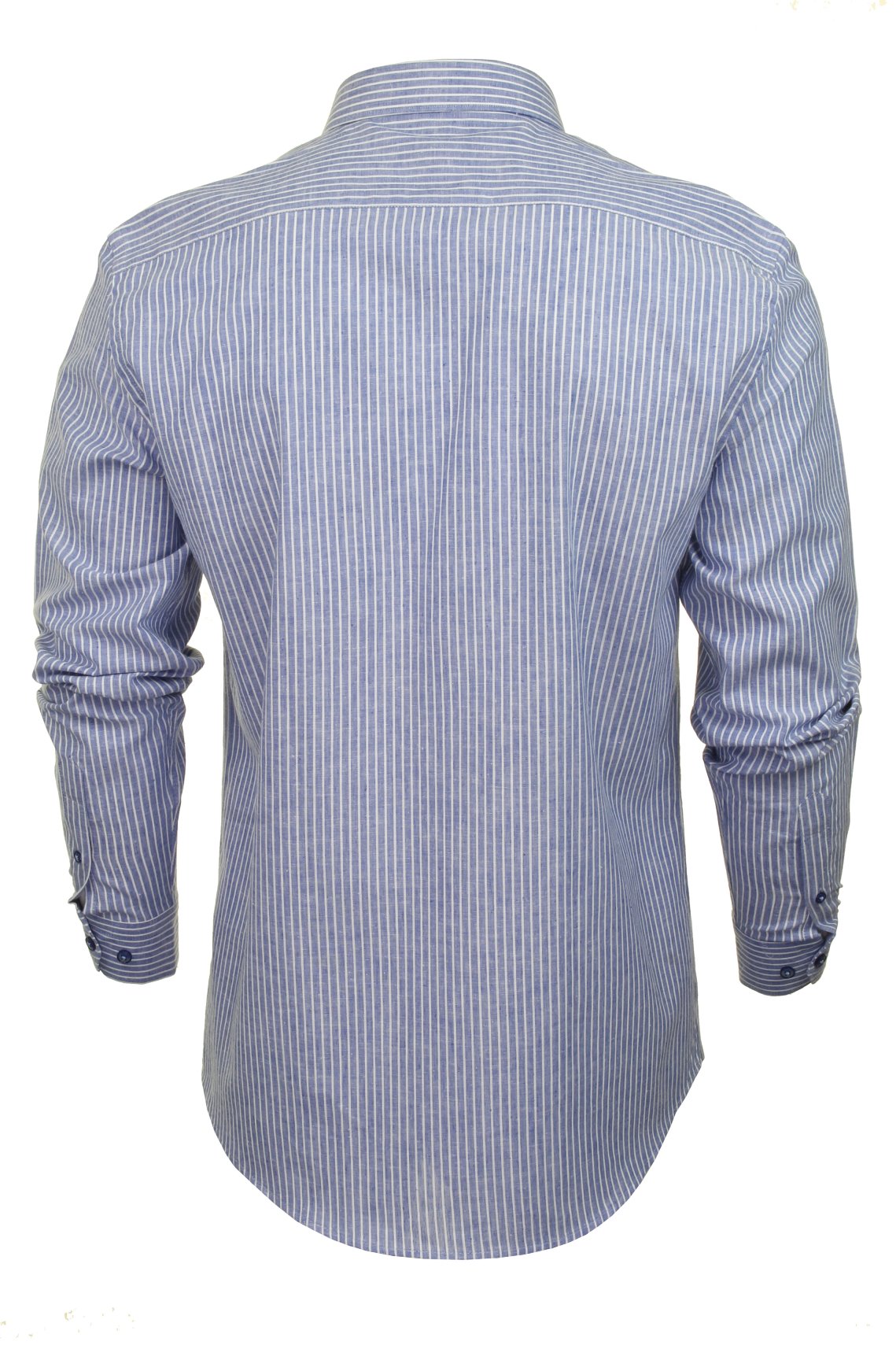 Xact Mens Linen Mix Stripe Shirt - Long Sleeved - Slim Fit