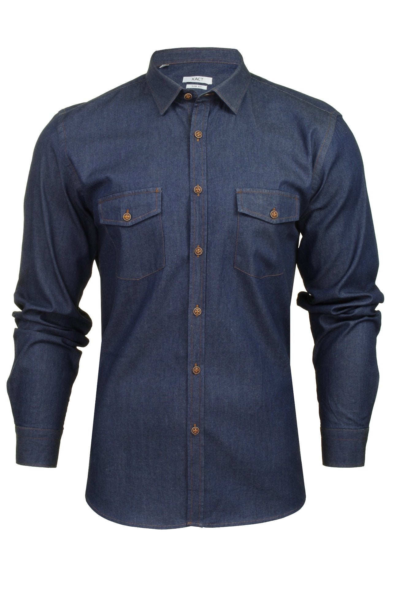 Xact Mens Long Sleeved Denim Shirt - Slim Fit