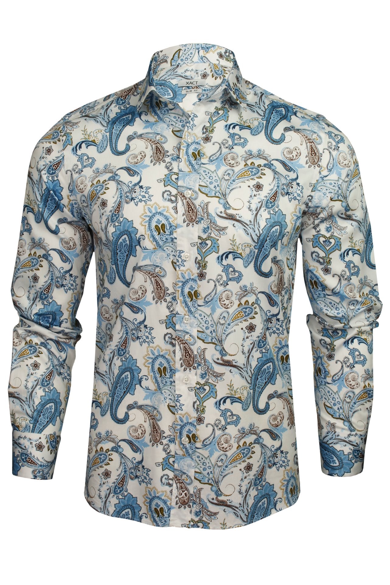 Xact Mens Long Sleeved Paisley Shirt - Slim Fit