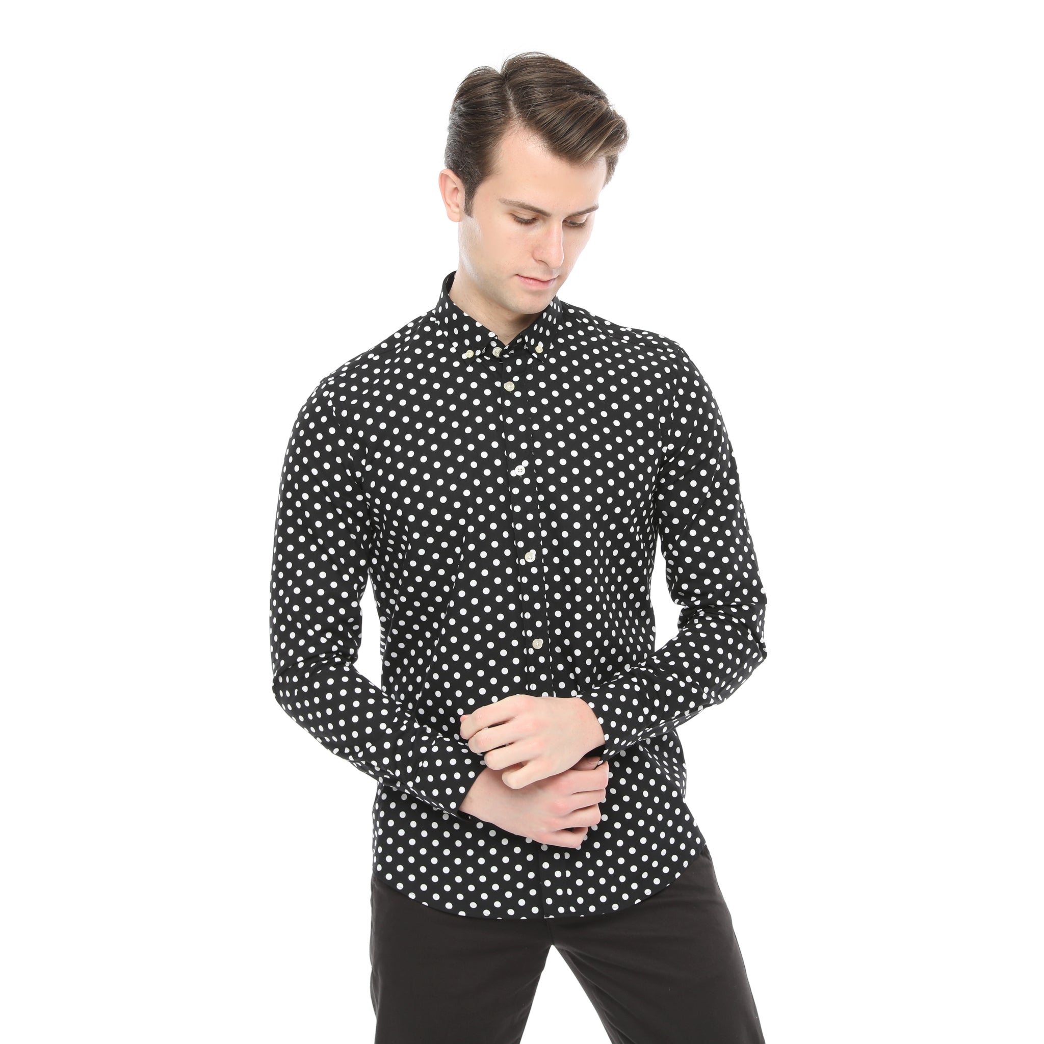 Xact Mens Polka Dot Shirt - Long Sleeved Mod Vintage