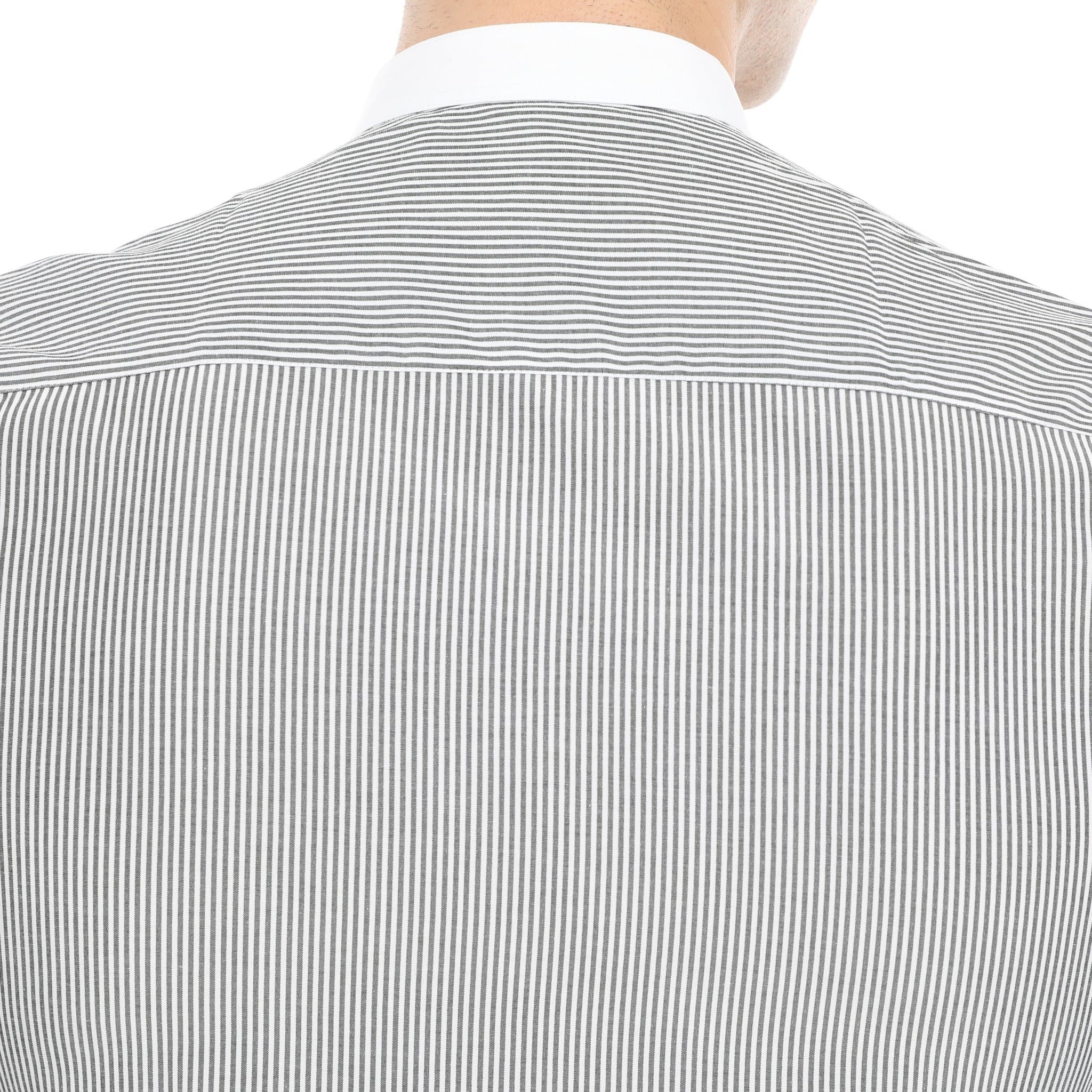 Xact Mens White Collar Striped Grandad Shirt - Long Sleeved